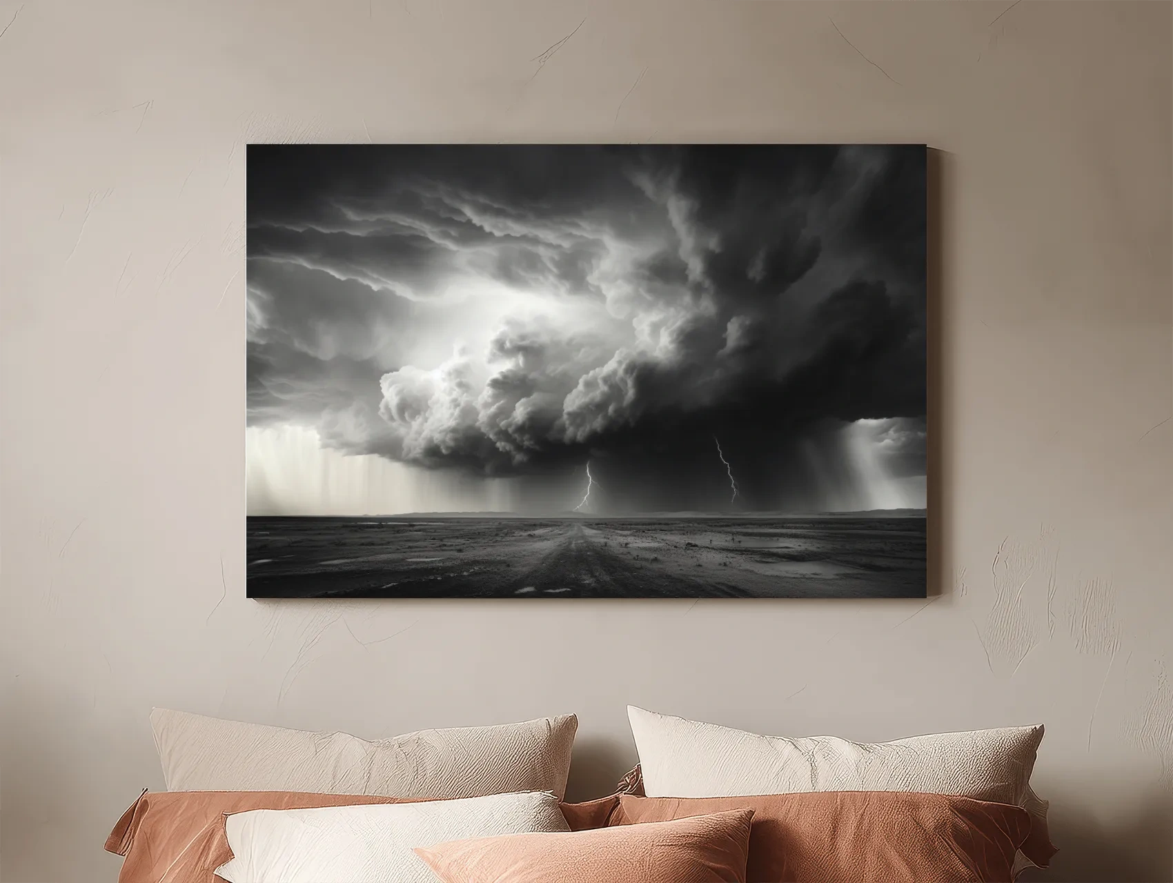 Moody Monochrome Thunderstorm Lightning Landscape - Dramatic Storm Cloud Wall Art