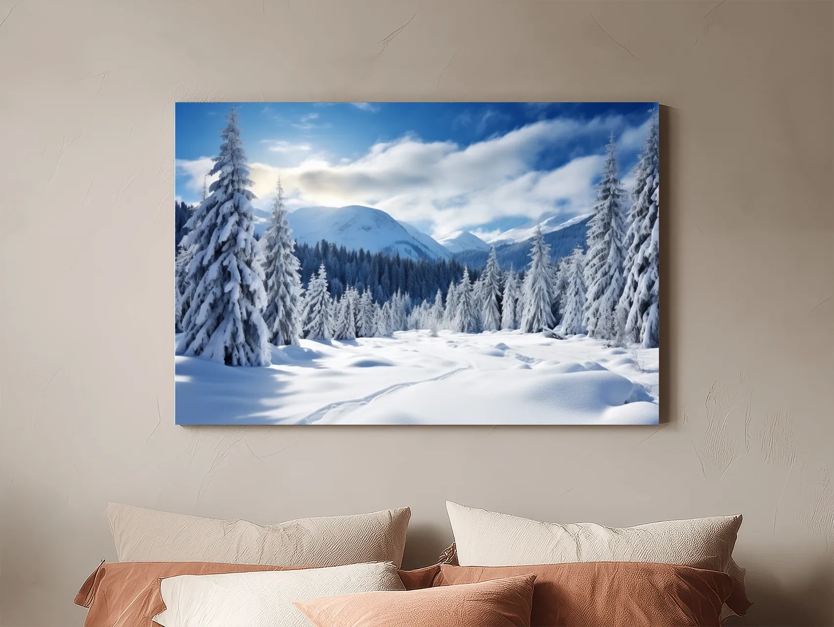 Snowy Alpine Mountain Forest Landscape - Winter Wilderness Photographic Wall Art