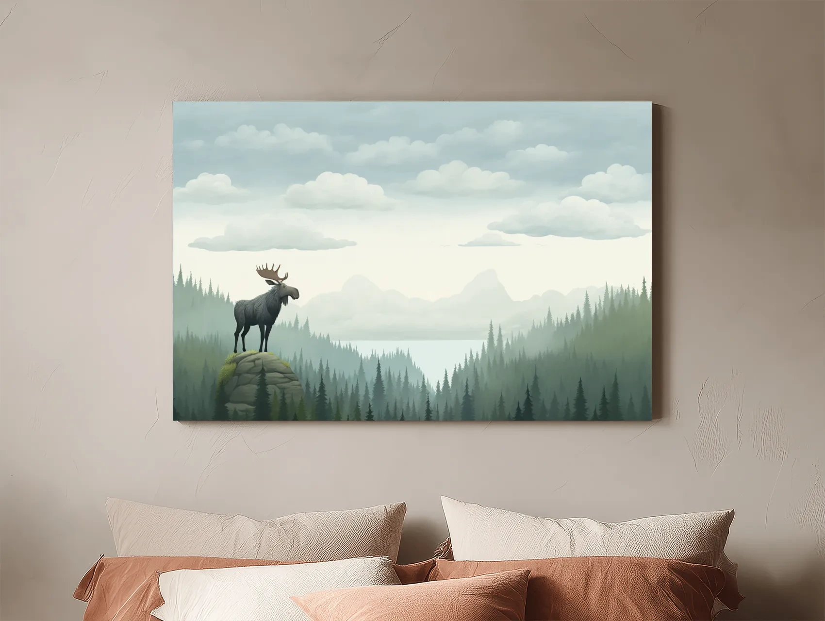 Majestic Moose Over Pine Forest - Nursery Wildlife Mountain Wall Art