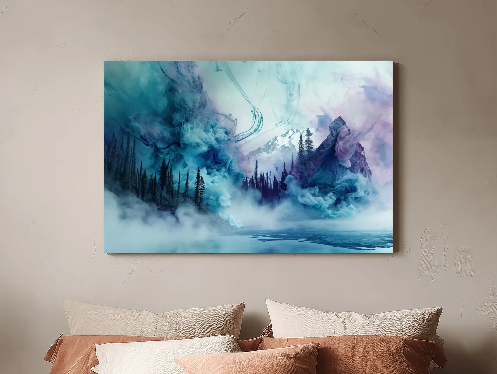 Ethereal Misty Alpine Forest & Mountains - Surreal Abstract Landscape Wall Art