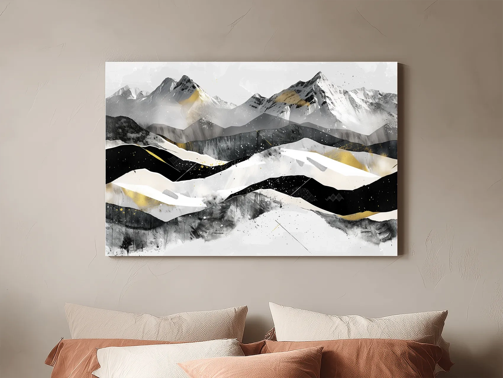 Abstract Mountain Range With Gold Accents - Modern Alpine Landscape Wall Art