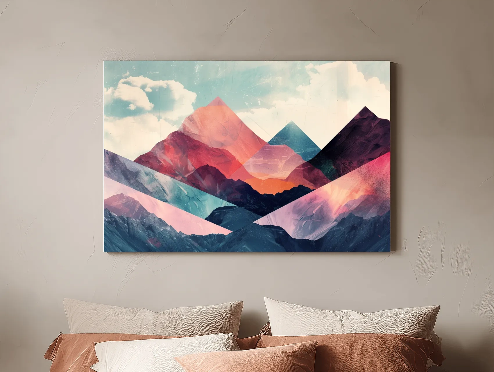 Vibrant Geometric Mountain Peaks - Modern Abstract Collage Wall Art