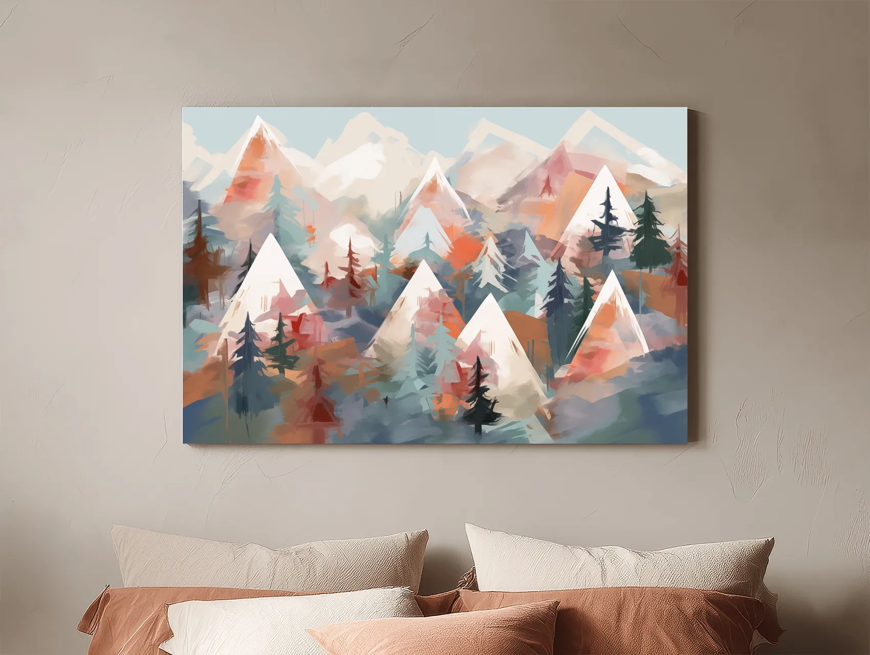 Abstract Alpine Peaks And Pine Forest - Pastel Watercolor Mountain Landscape Wall Art