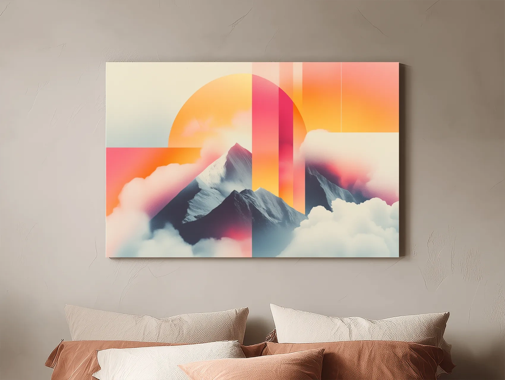 Surreal Retro Mountain Sunrise Wall Art - Abstract Artwork