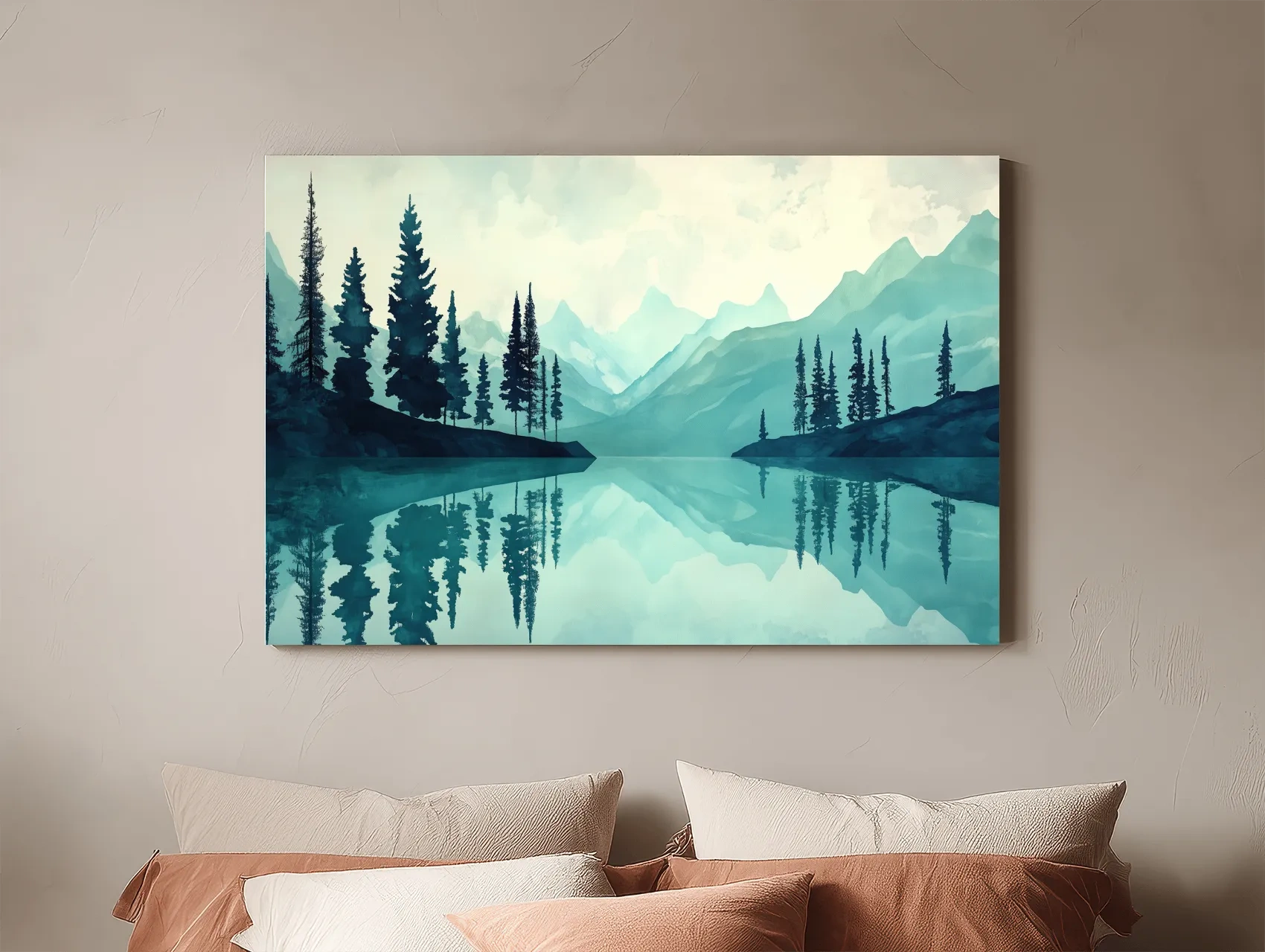 Treelined Alpine Lake Reflection - Watercolor Forest Wall Art