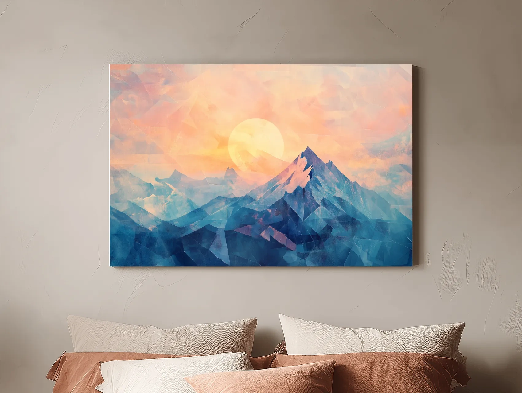 Sunset Mountain Peaks Mosaic In Pastel Hues - Modern Abstract Wall Art