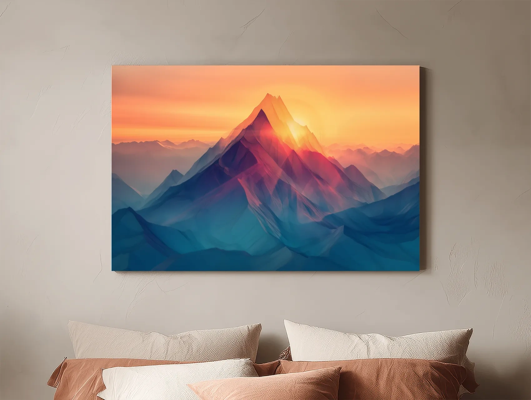 Vibrant Abstract Sunset Mountain Peak - Surreal Landscape Wall Art