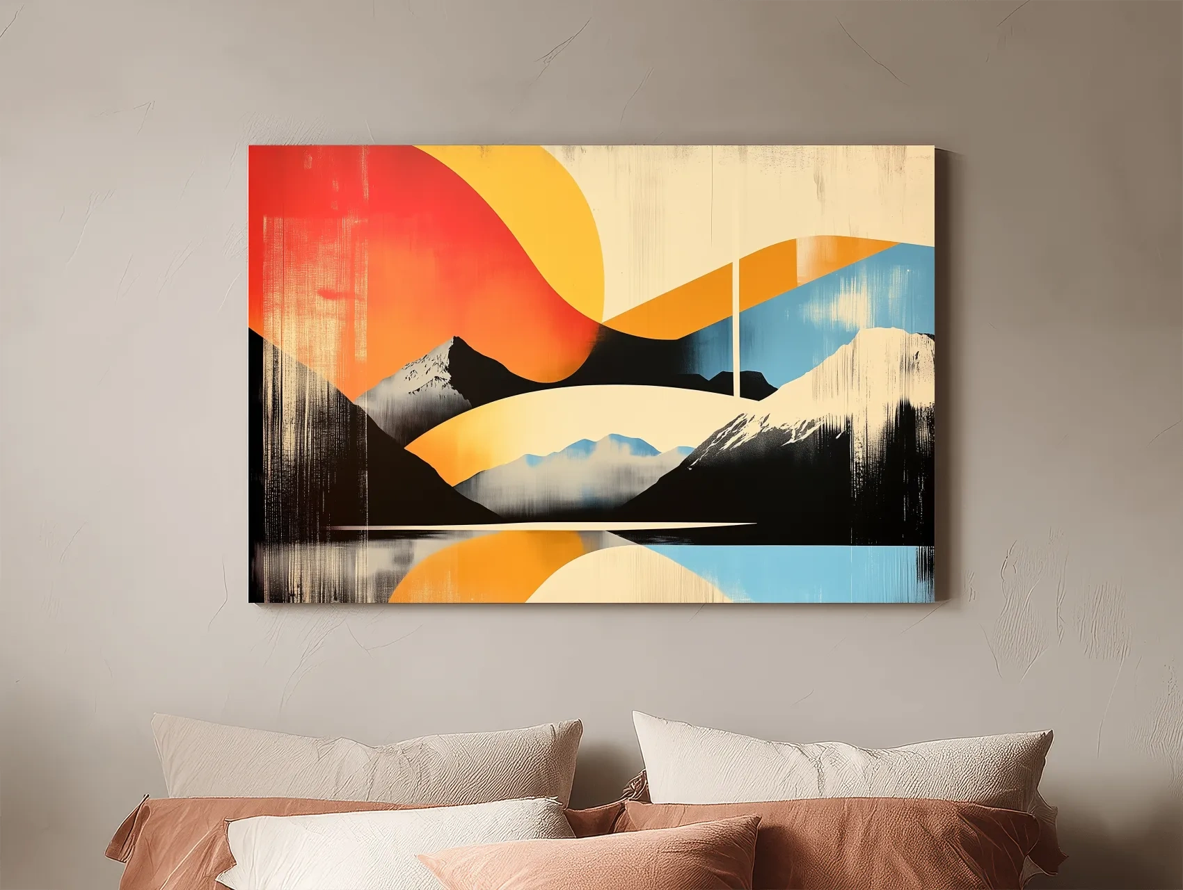 Abstract Retro Mountain Sunrise Landscape - Modern Graphical Wall Art