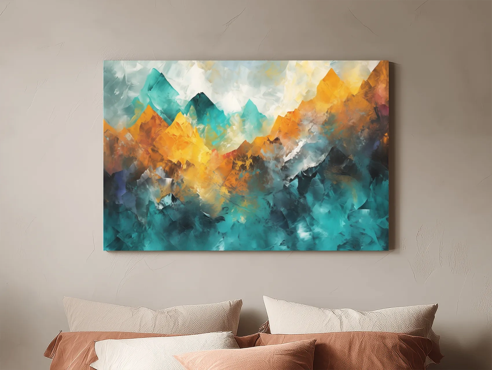 Vibrant Abstract Mountain Painting - Colorful Landscape Wall Art