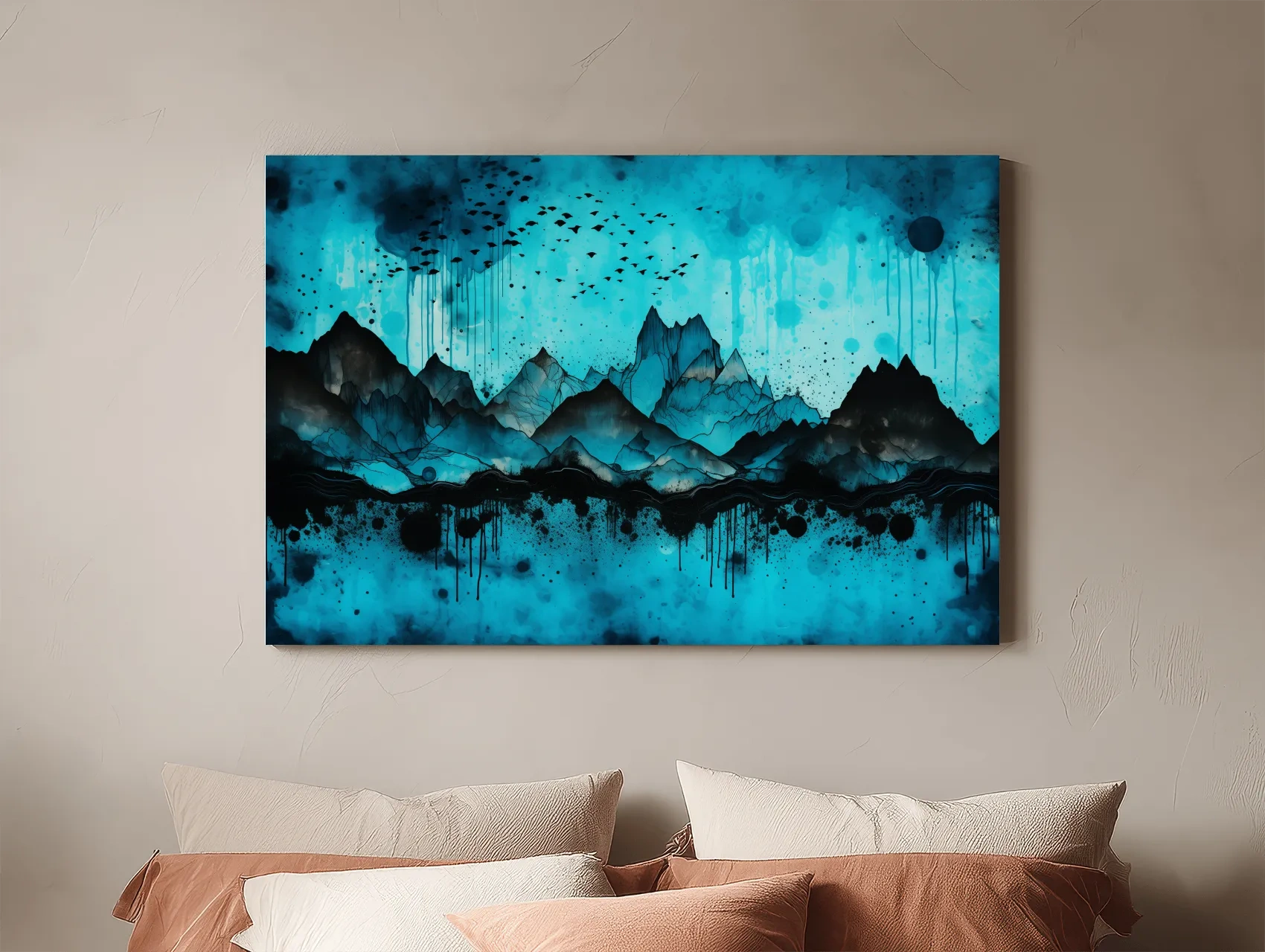 Ink Wash Mountain Range Artwork - Moody Abstract Watercolor Wall Art