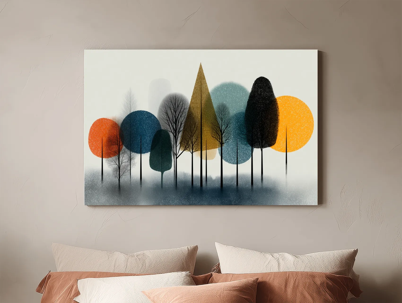 Mid-Century Abstract Forest Trees - Modern Geometric Landscape Wall Art