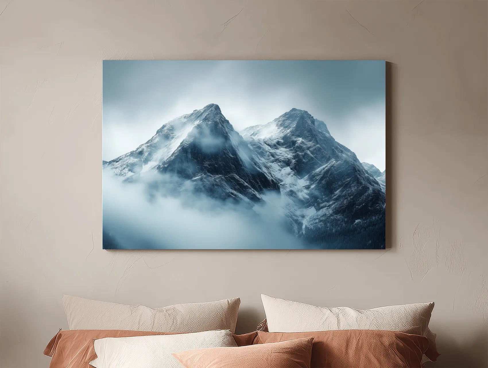 Moody Snowcapped Mountain Peaks - Atmospheric Alpine Photographic Wall Art