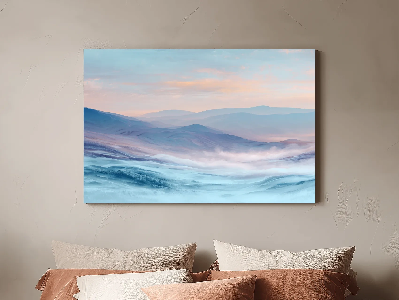 Ethereal Pastel Misty Mountain Landscape - Serene Abstract Forest Wall Art
