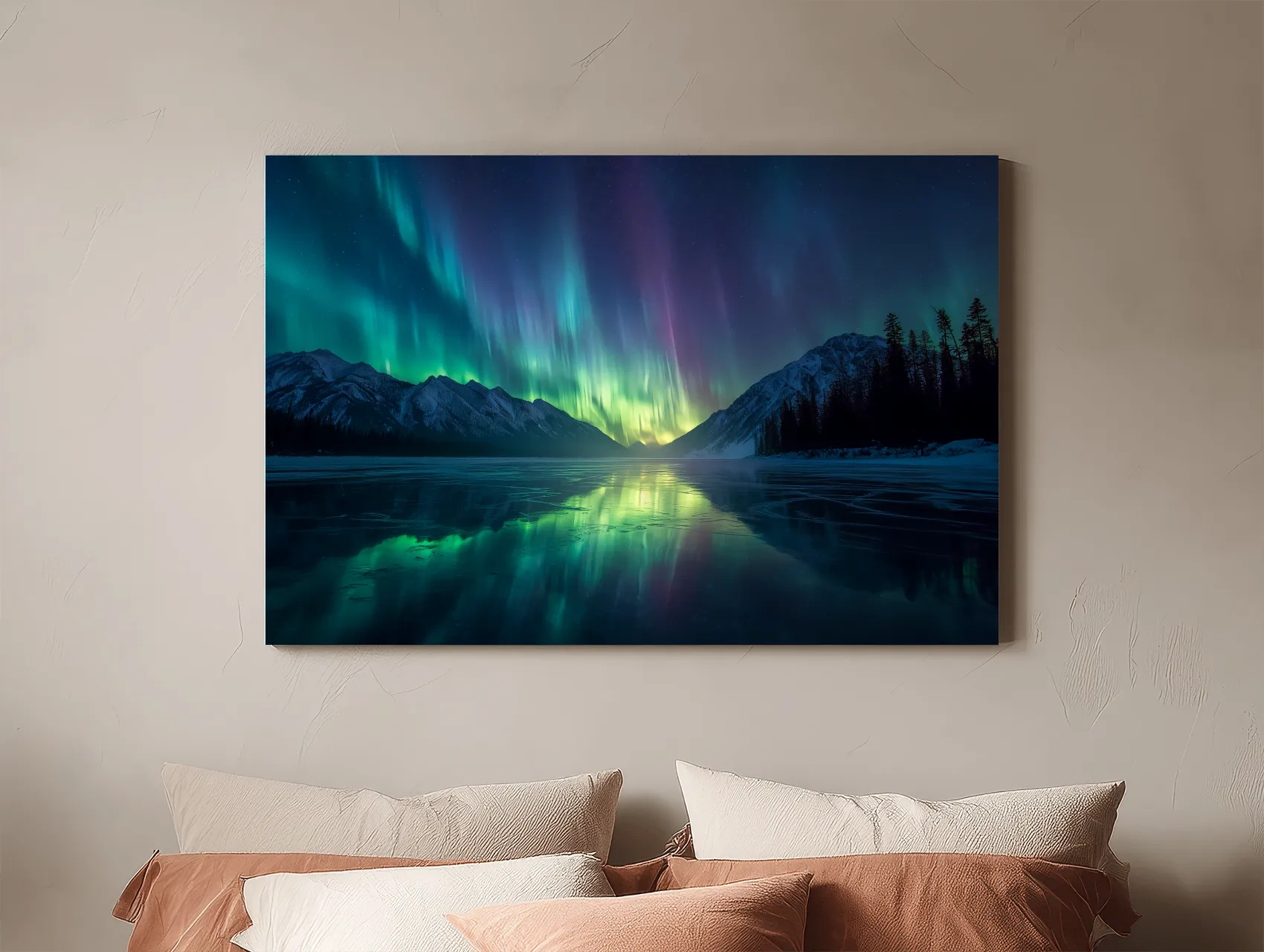 Vibrant Northern Lights Over Icy Mountain Lake - Aurora Borealis Wall Art