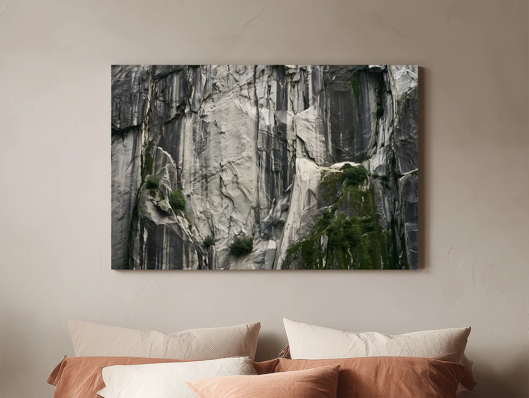 Textured Granite Cliff Face Photography - Moody Monochrome Rock Wall Art