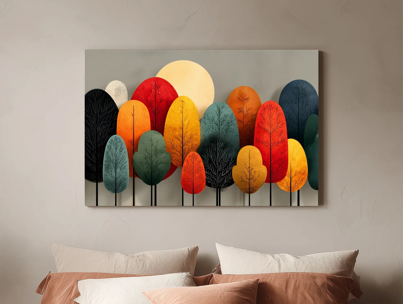 Mid-Century Abstract Autumn Forest Trees - Modern Scandinavian Landscape Artwork