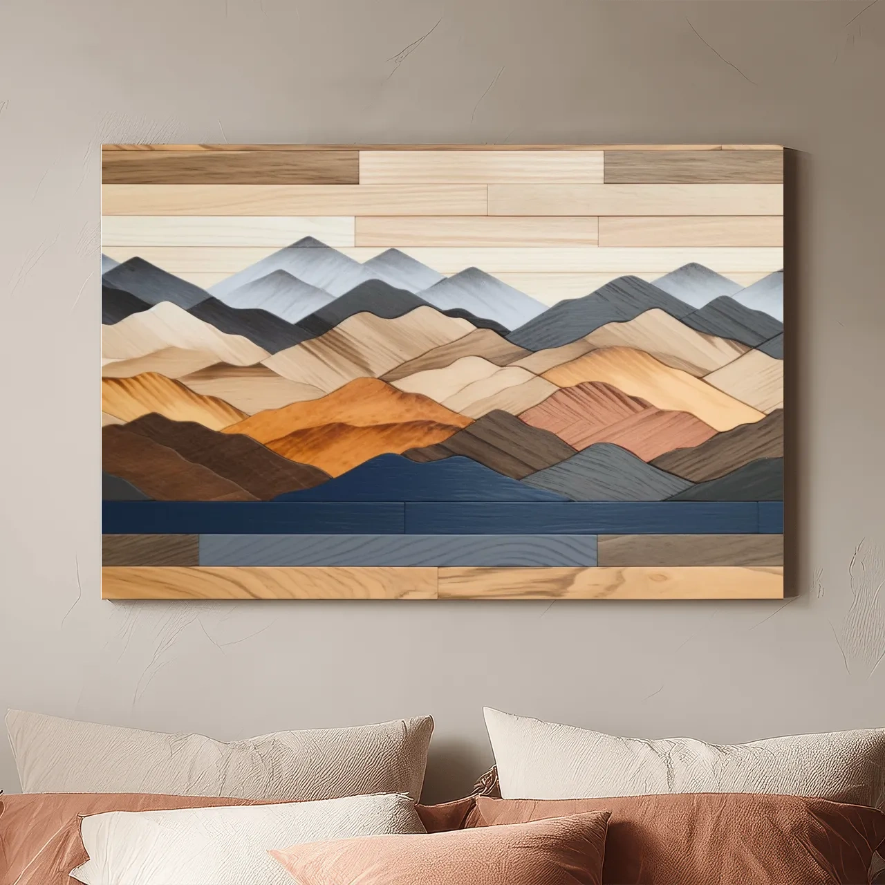 Rustic Layered Wooden Mountain Range Panorama - Modern Geometric Wall Art