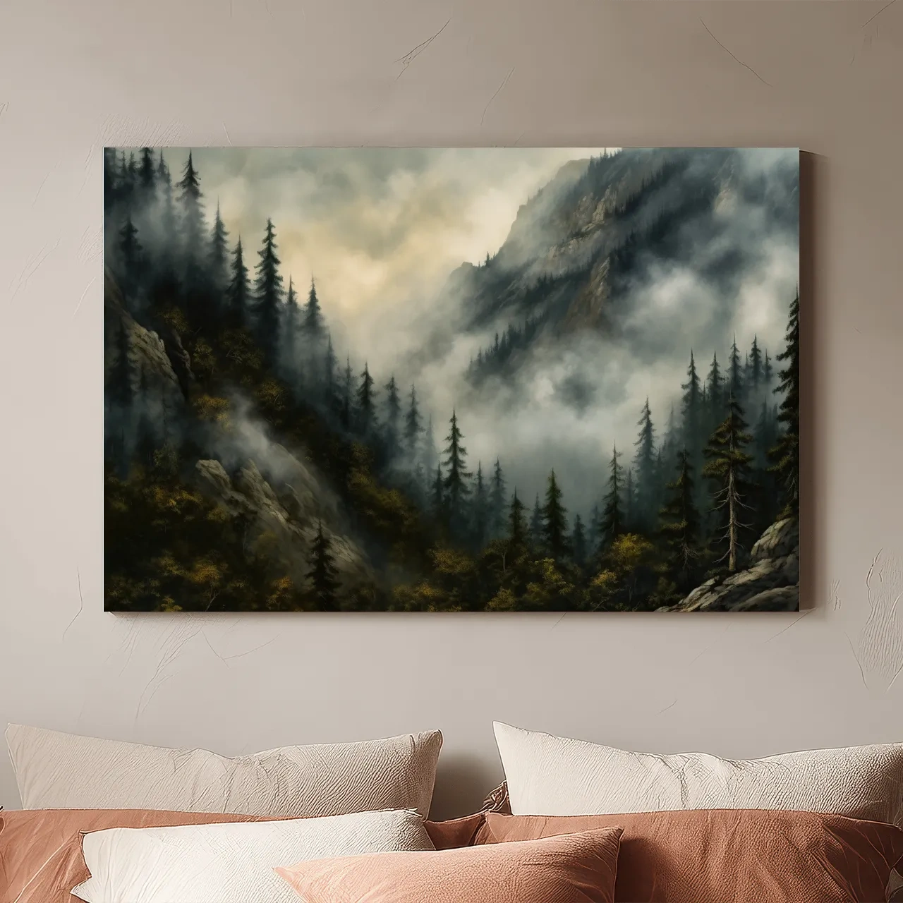 Moody Misty Mountain Pine Forest - Foggy Alpine Landscape Wall Art