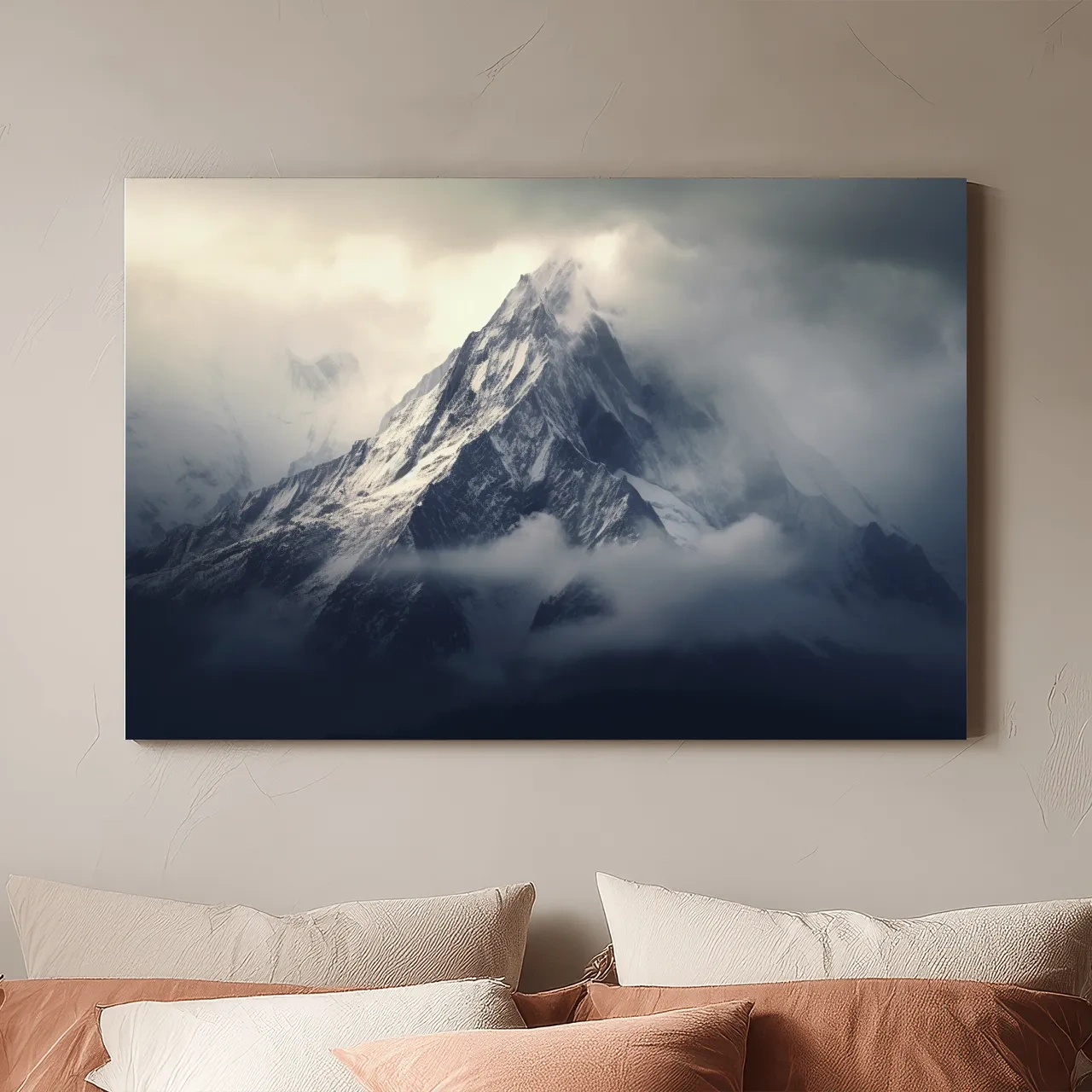 Cloudy Snowcapped Peak Landscape - Dramatic Mountain Photography Wall Art