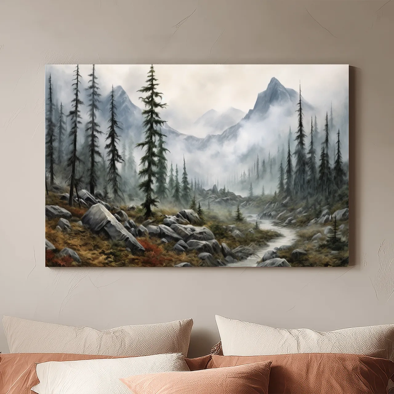 Foggy Alpine Mountain Forest Landscape - Moody Wall Art