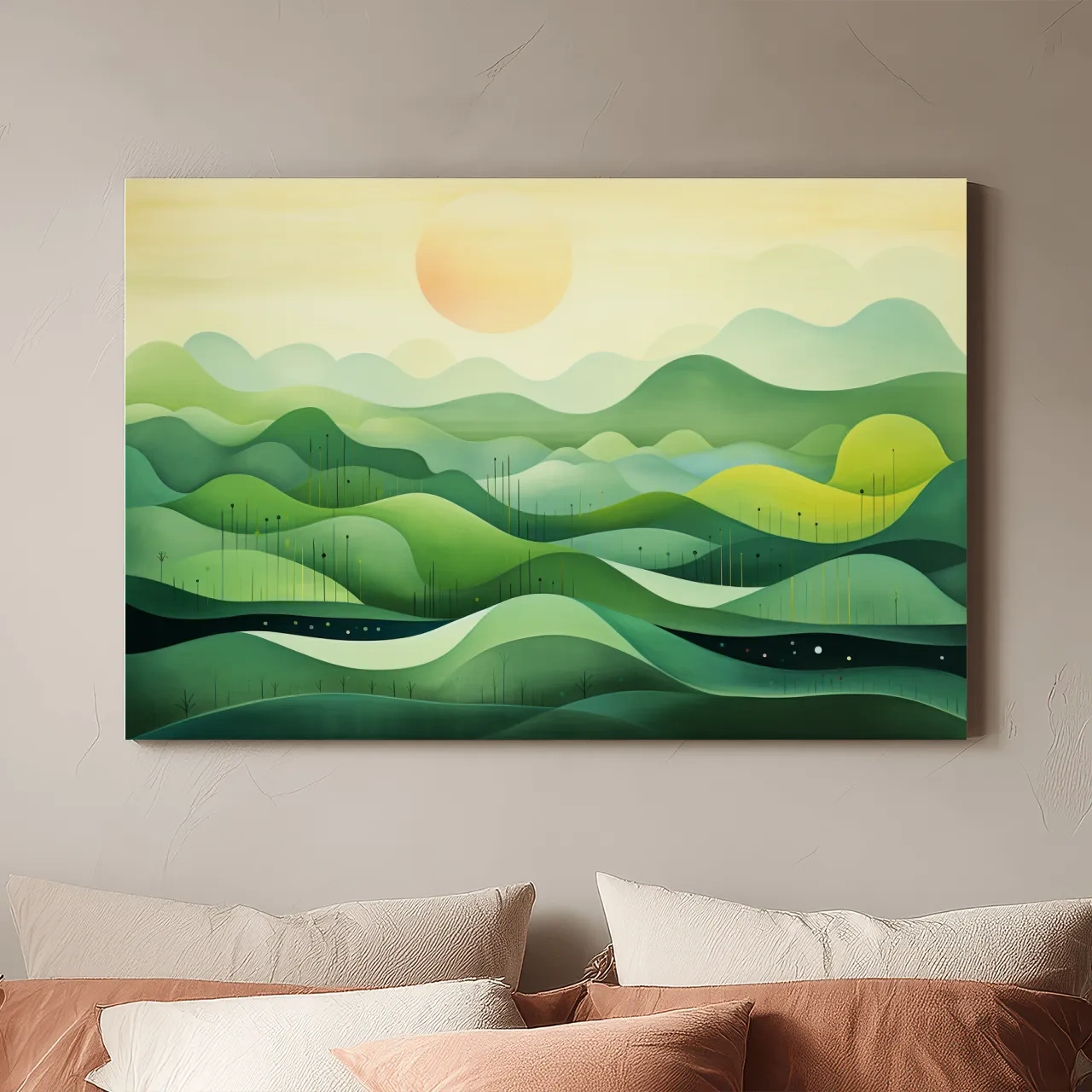 Minimalist Layered Green Rolling Hills - Serene Abstract Landscape Wall Art