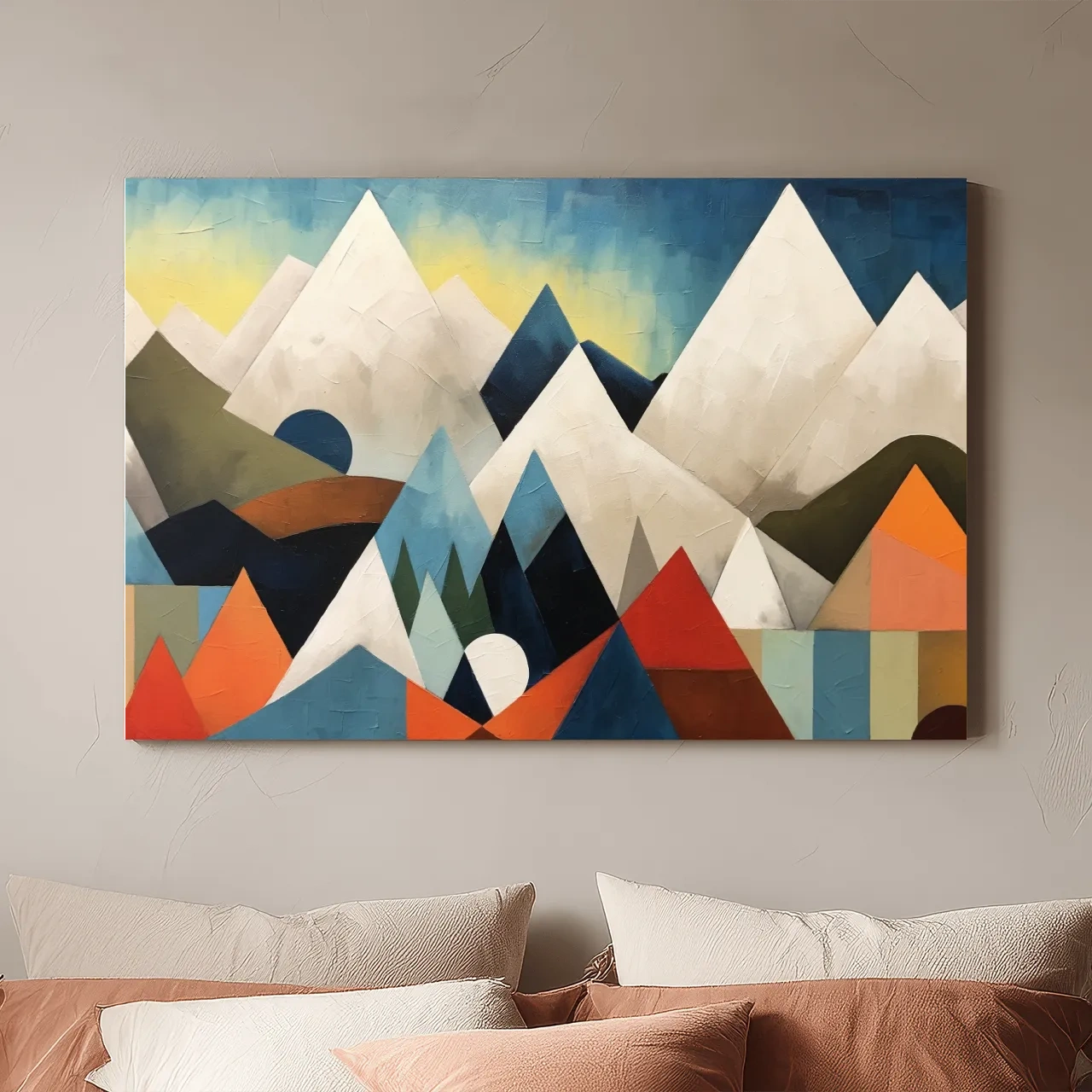 Abstract Suprematism Mountain Peaks Painting - Colorful Modern Wall Art