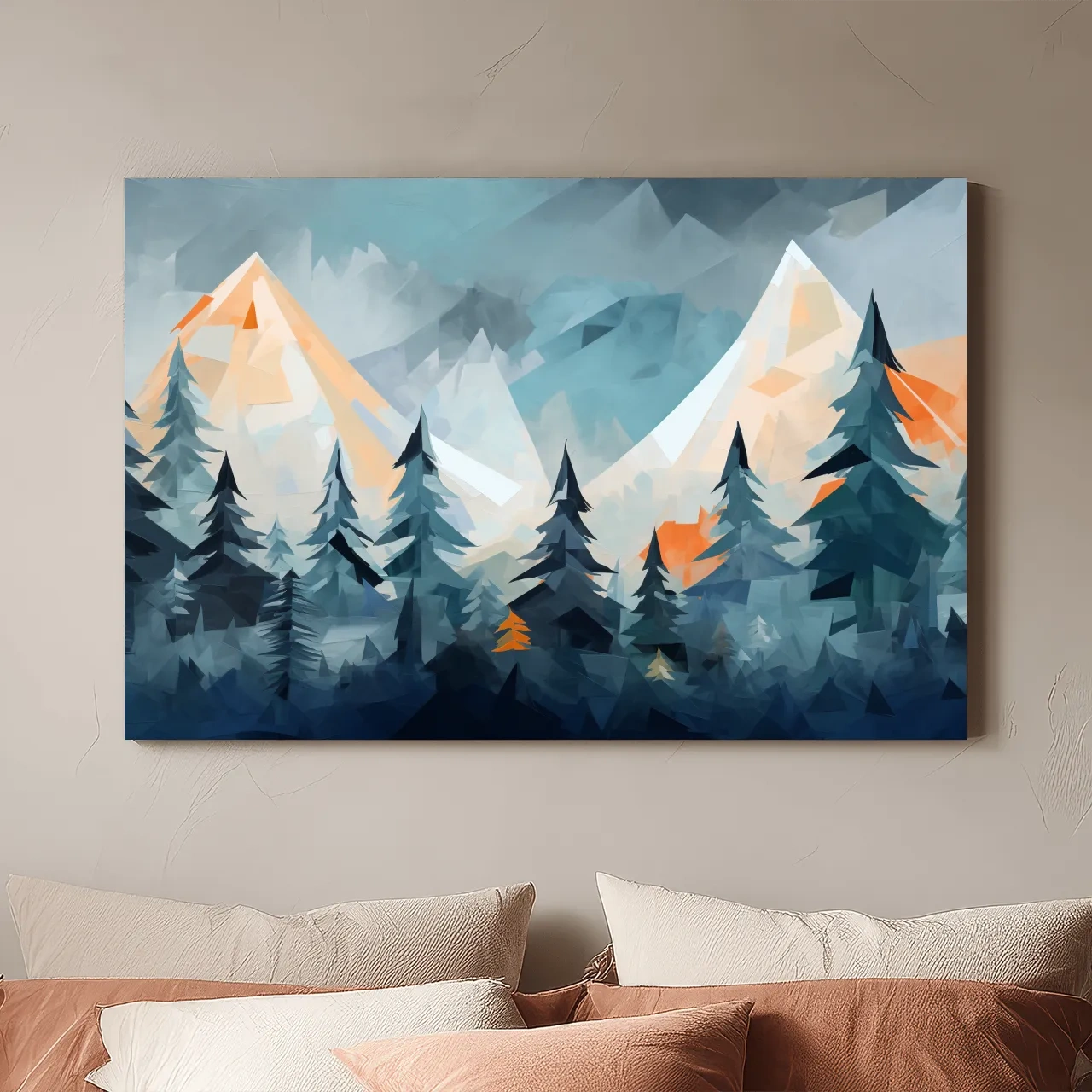 Geometric Alpine Peaks And Pine Forest - Abstract Mountain Landscape Wall Art