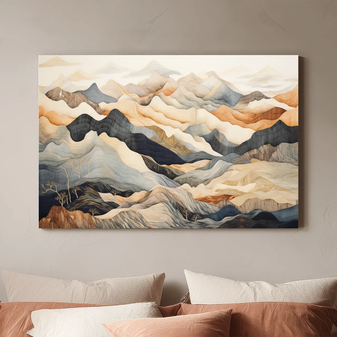 Layered Abstract Mountain Range Painting - Tapestry Style Wall Art