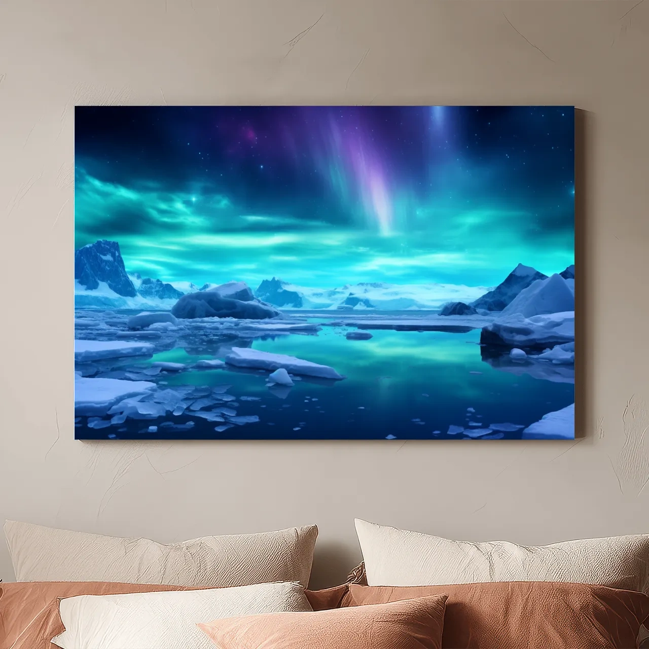 Vibrant Arctic Aurora Over Icebergs - Polar Night Photographic Wall Art