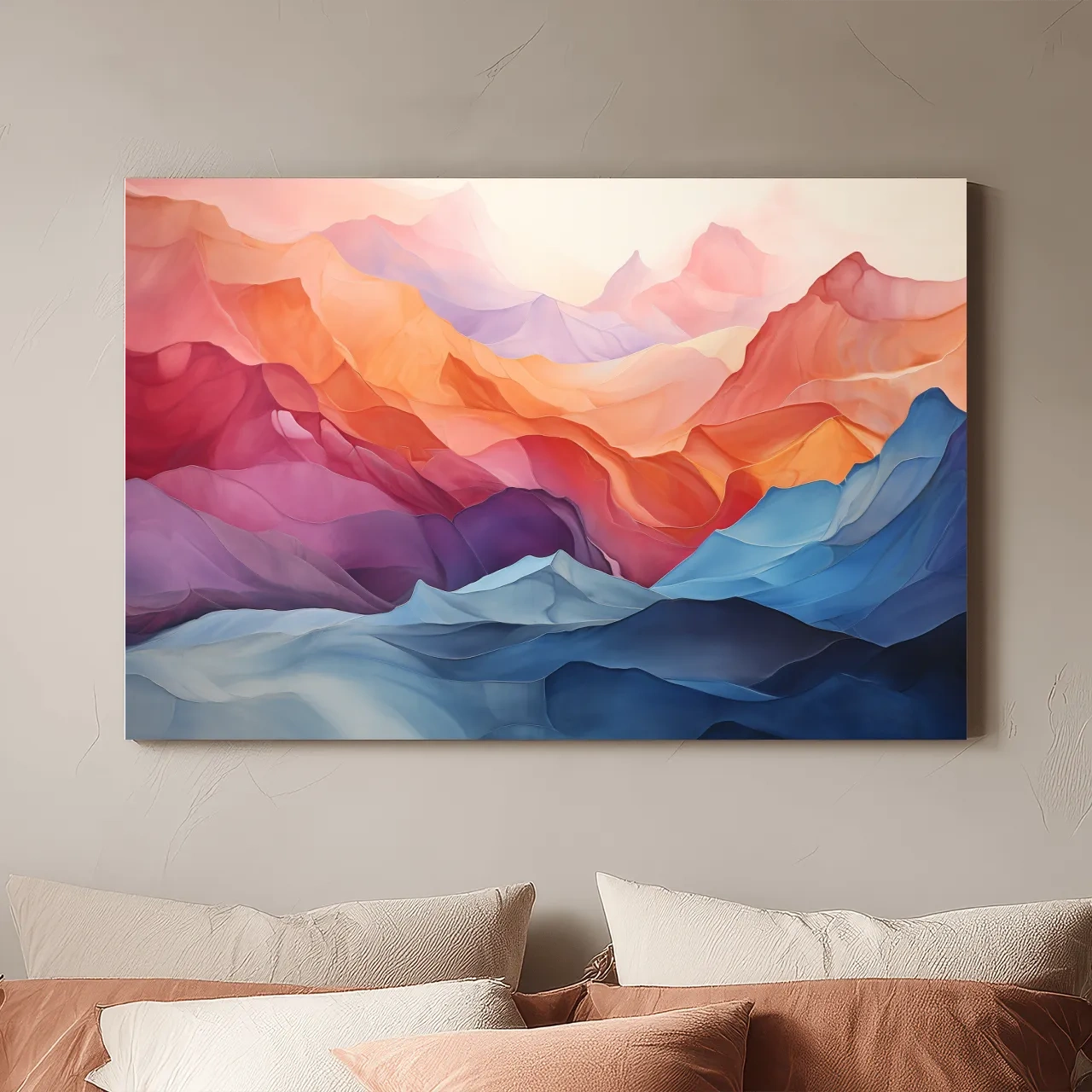 Vibrant Abstract Layered Mountain Landscape - Modern Colorful Alpine Wall Art
