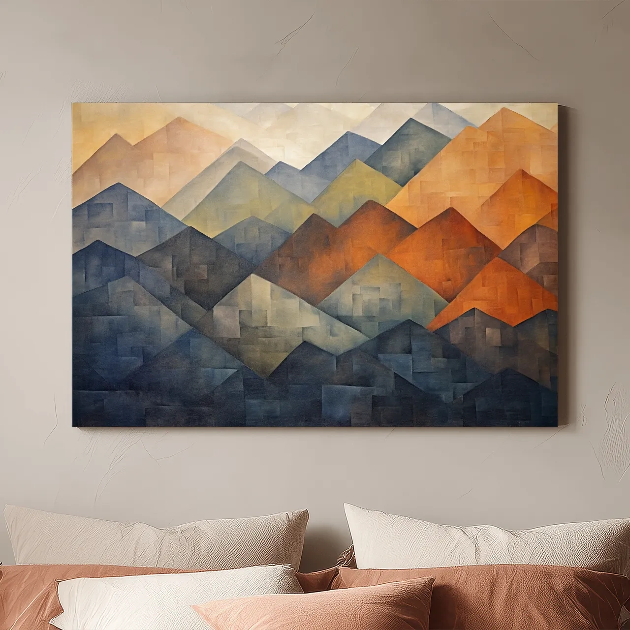 Geometric Abstract Mountain Range Artwork - Patchwork Landscape Wall Art