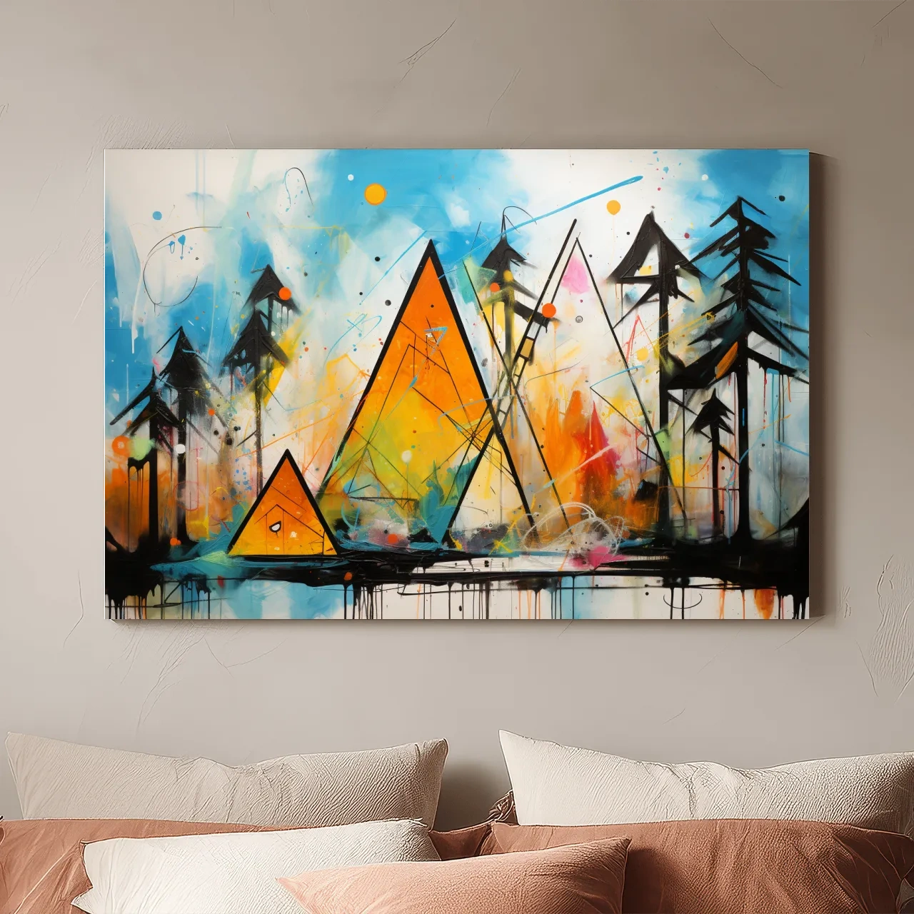 Vibrant Abstract Mountain Peaks And Pines - Colorful Mixed Media Wall Art