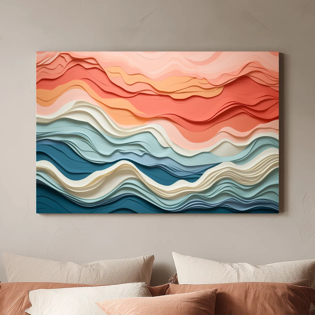 Layered Abstract Topographic Waves - 3D Paper Cut Style Wall Art