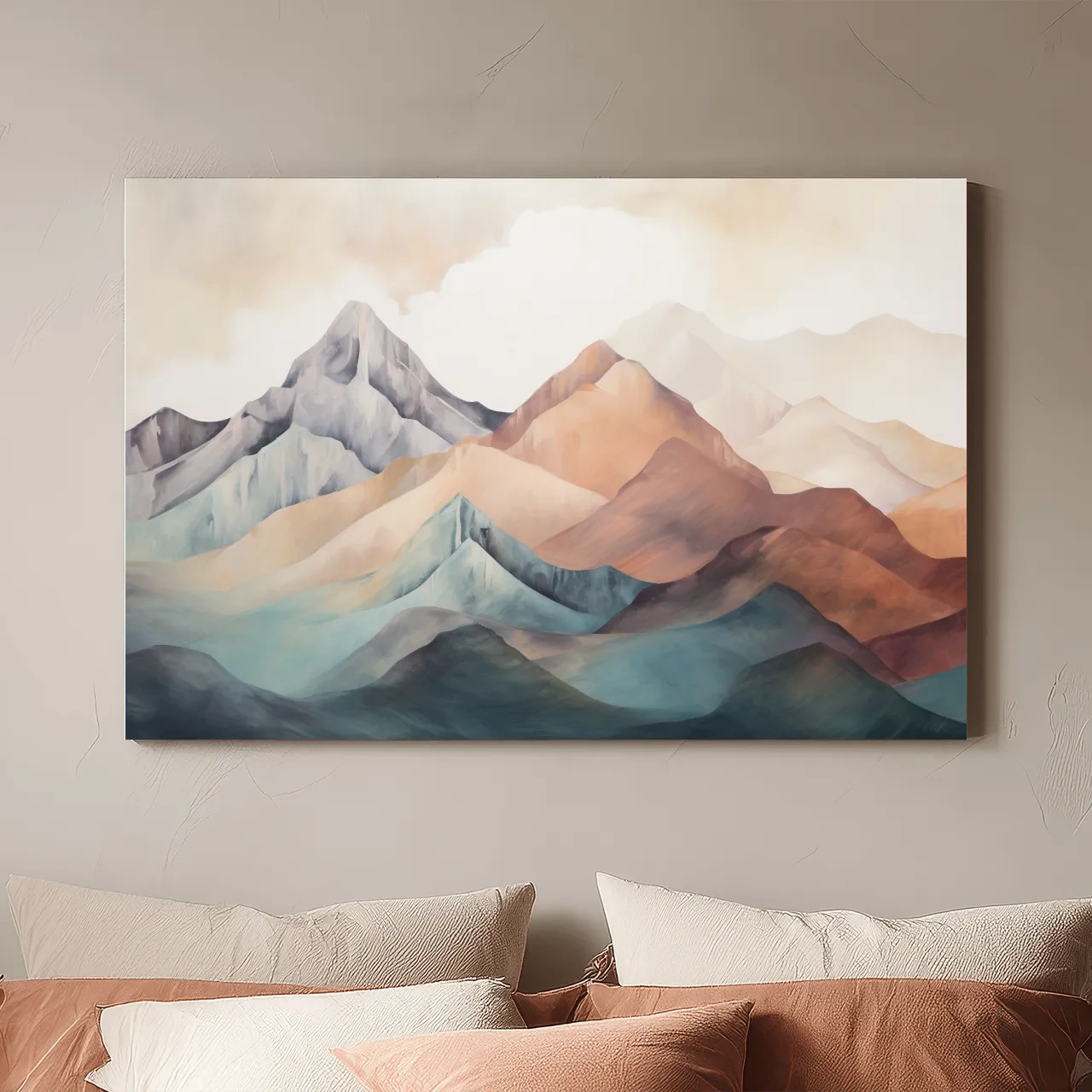 Abstract Watercolor Mountain Range Landscape - Serene Pastel Alpine Wall Art
