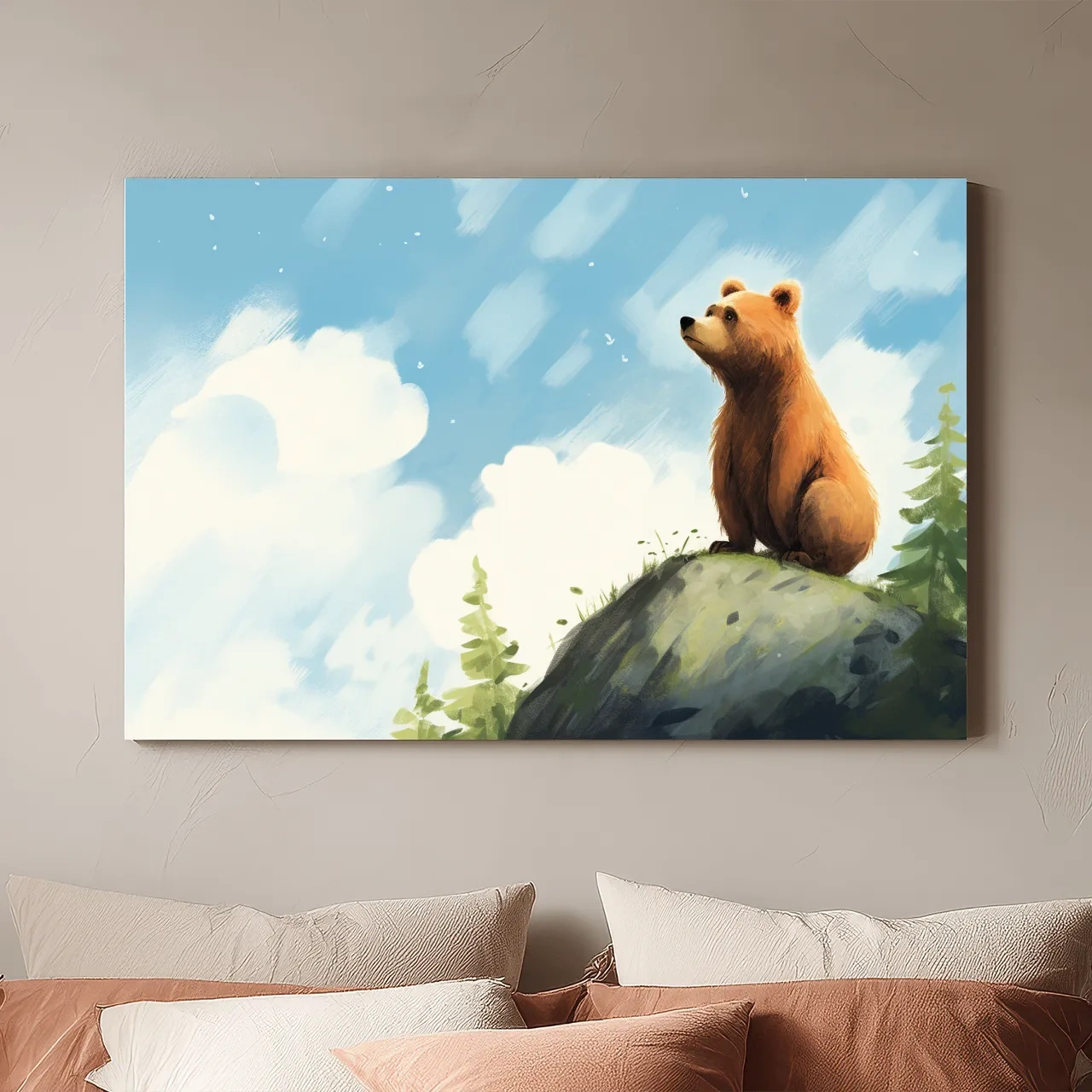 Whimsical Bear Cub On Rocky Peak - Nursery Wildlife Wall Art