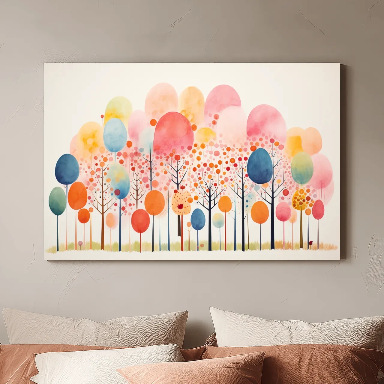 Whimsical Pastel Watercolor Forest Trees - Colorful Nature Wall Art