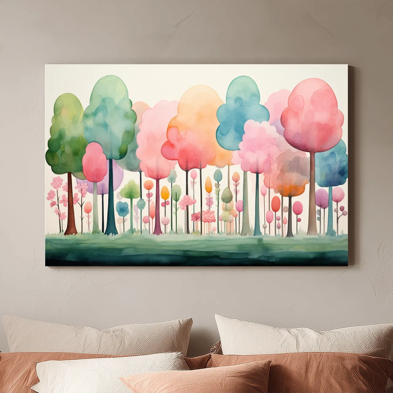 Whimsical Pastel Watercolor Forest - Colorful Nursery Wall Art