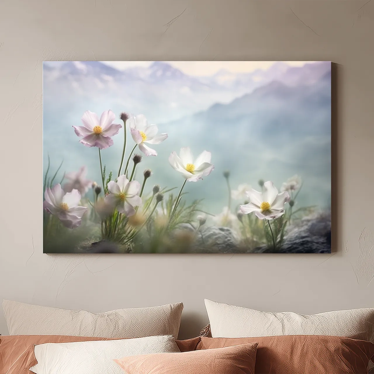 Dreamy Alpine Wildflower Meadow - Soft Pastel Mountain Botanic Artwork