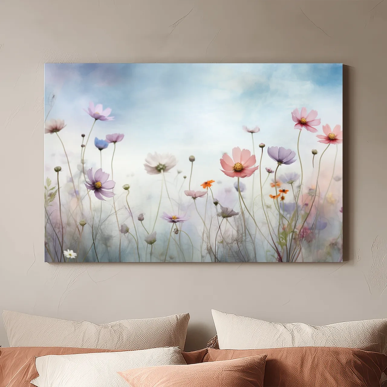 Dreamy Pastel Wildflower Meadow Painting - Soft Watercolor Floral Wall Art