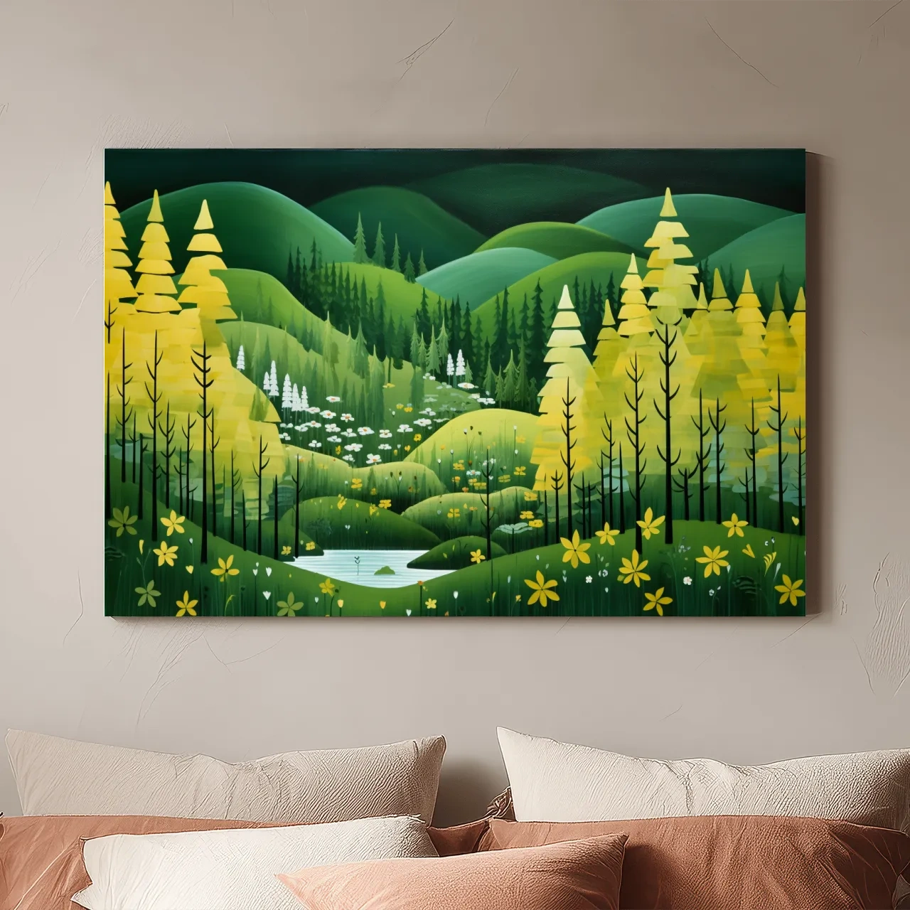 Whimsical Autumn Mountain Valley - Wildflower Forest Wall Art