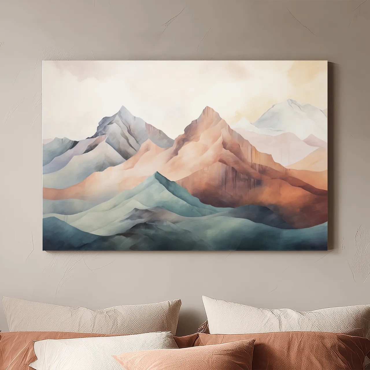 Dreamy Pastel Watercolor Mountain Range - Minimalist Alpine Landscape Wall Art