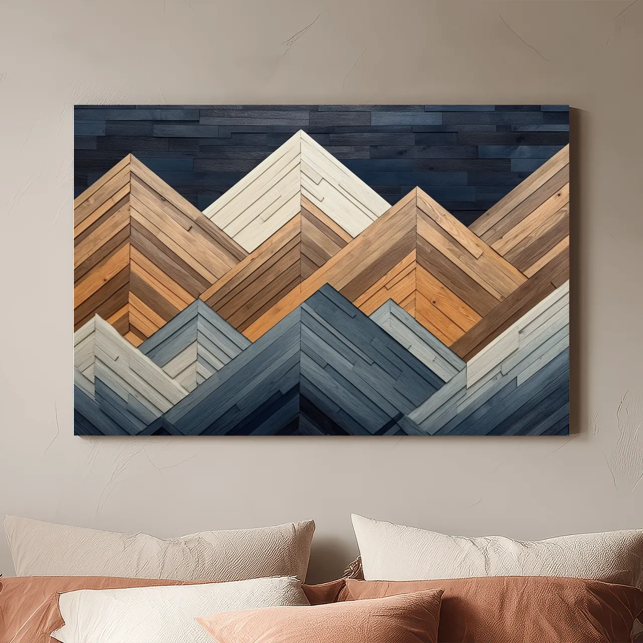 Geometric Wood Plank Mountains - Modern Rustic Canvas Wall Art