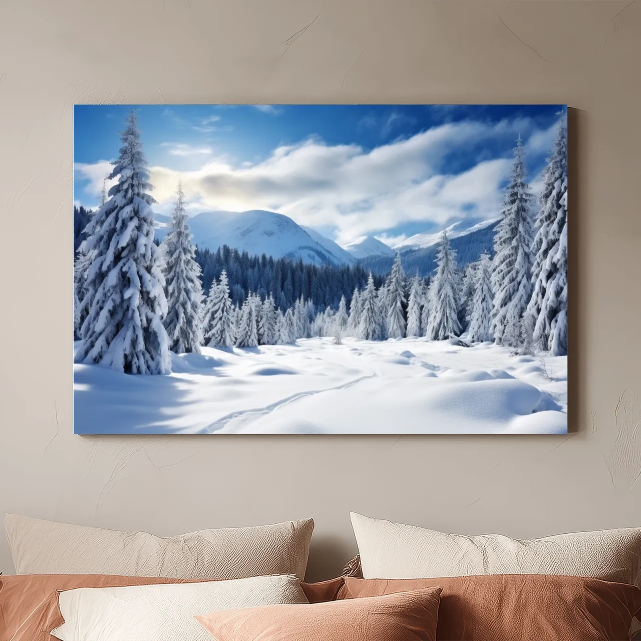 Snowy Alpine Mountain Forest Landscape - Winter Wilderness Photographic Wall Art