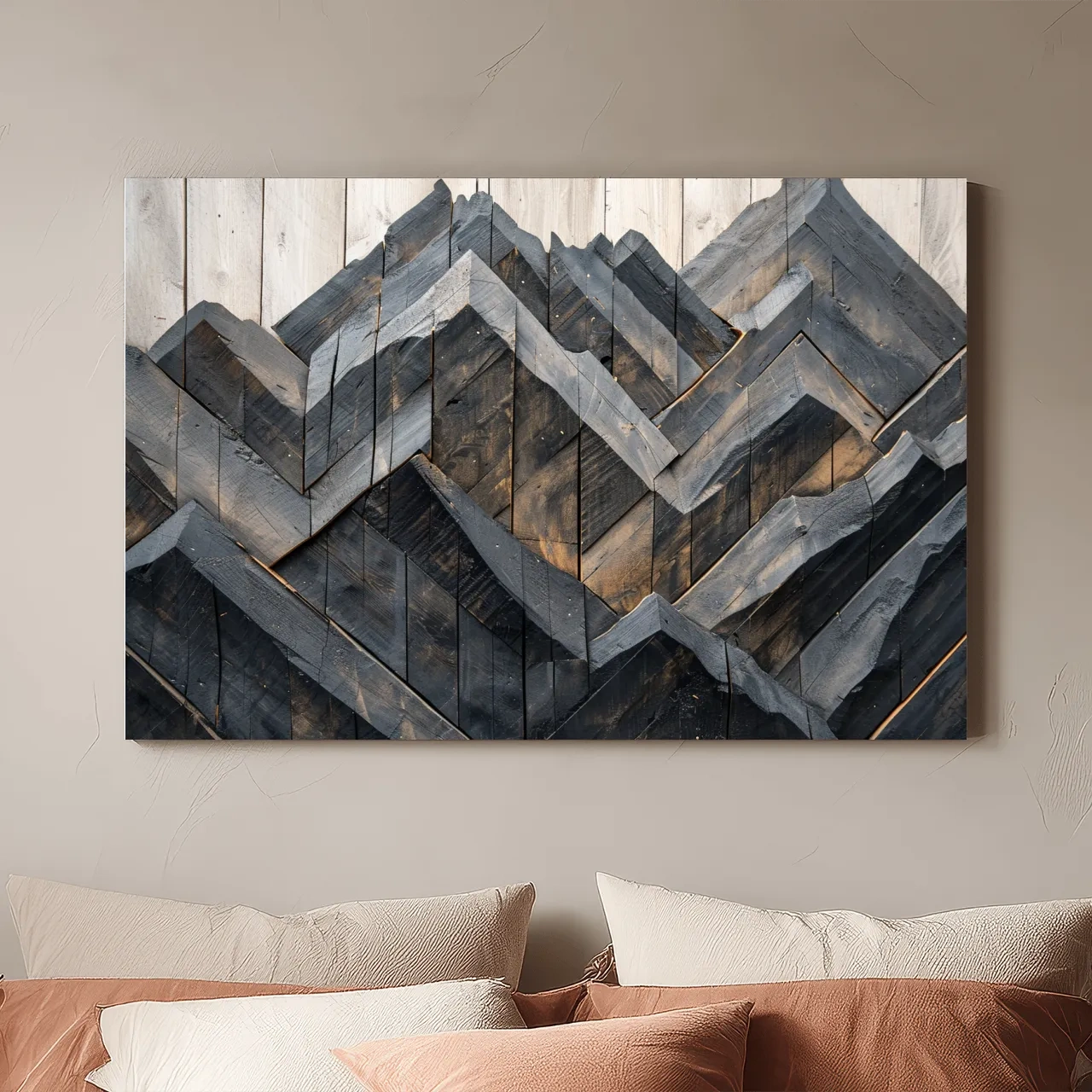 Geometric Wood Mountain Mosaic - Modern Rustic Landscape Wall Art