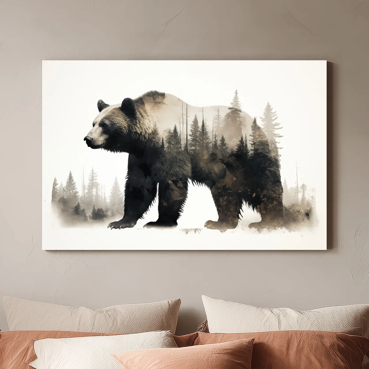 Grizzly Bear Double Exposure Forest - Wildlife Nature Wall Art