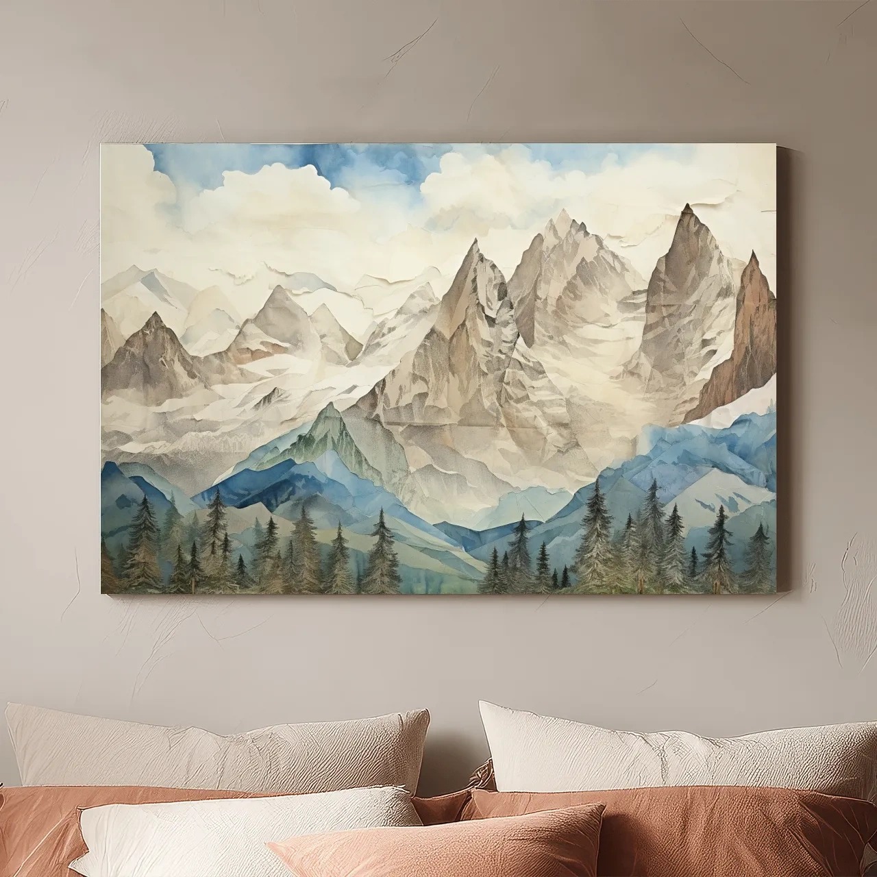 Misty Paper Cut-out Alpine Mountain Range - Serene Forest Landscape Wall Art
