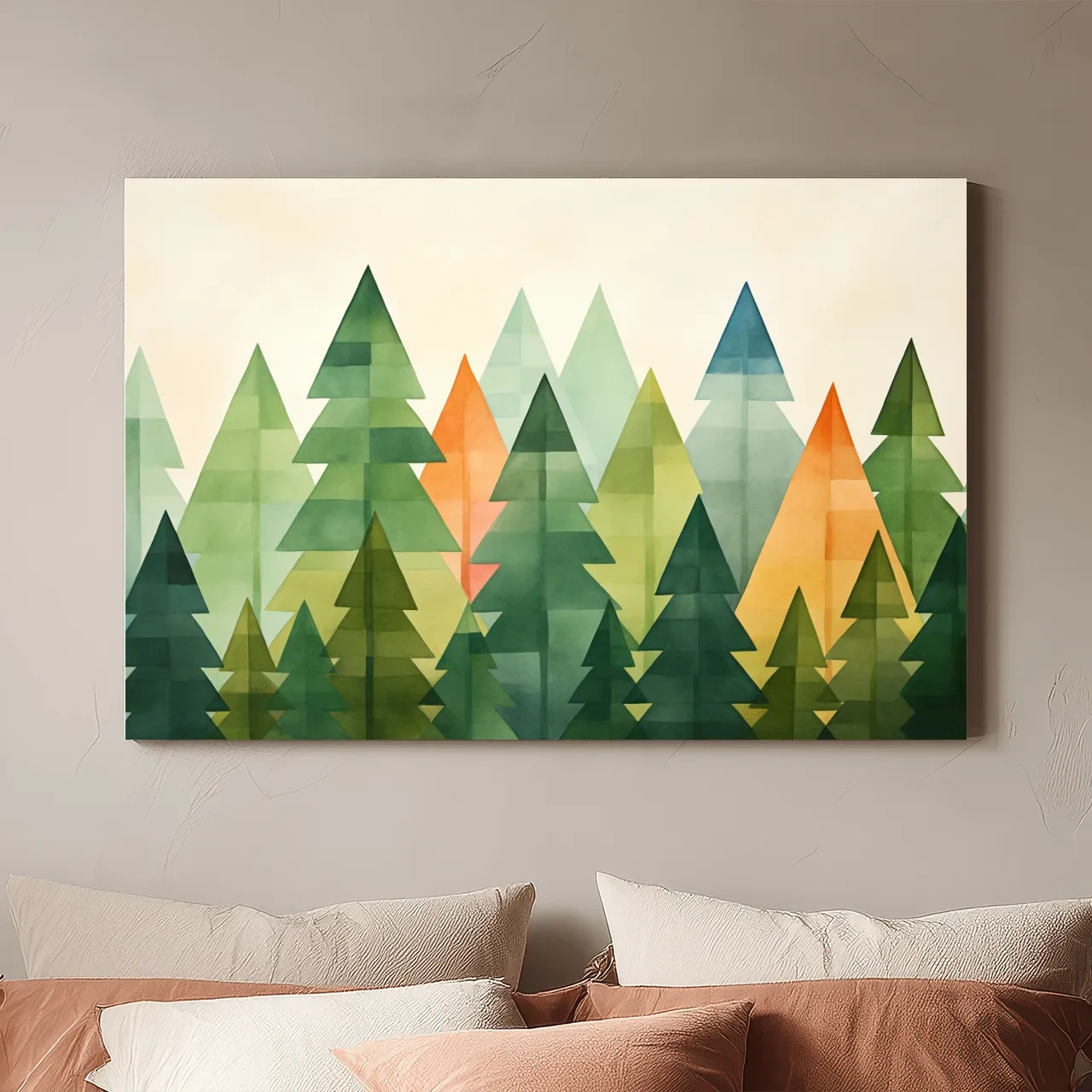 Geometric Watercolor Pine Forest Landscape - Modern Scandinavian Nature Wall Art