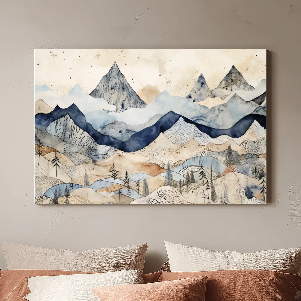 Patchwork Watercolor Mountain Range - Modern Alpine Landscape Wall Art