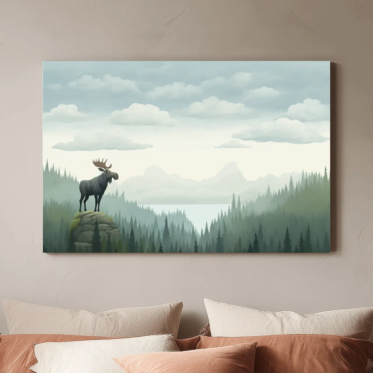 Majestic Moose Over Pine Forest - Nursery Wildlife Mountain Wall Art