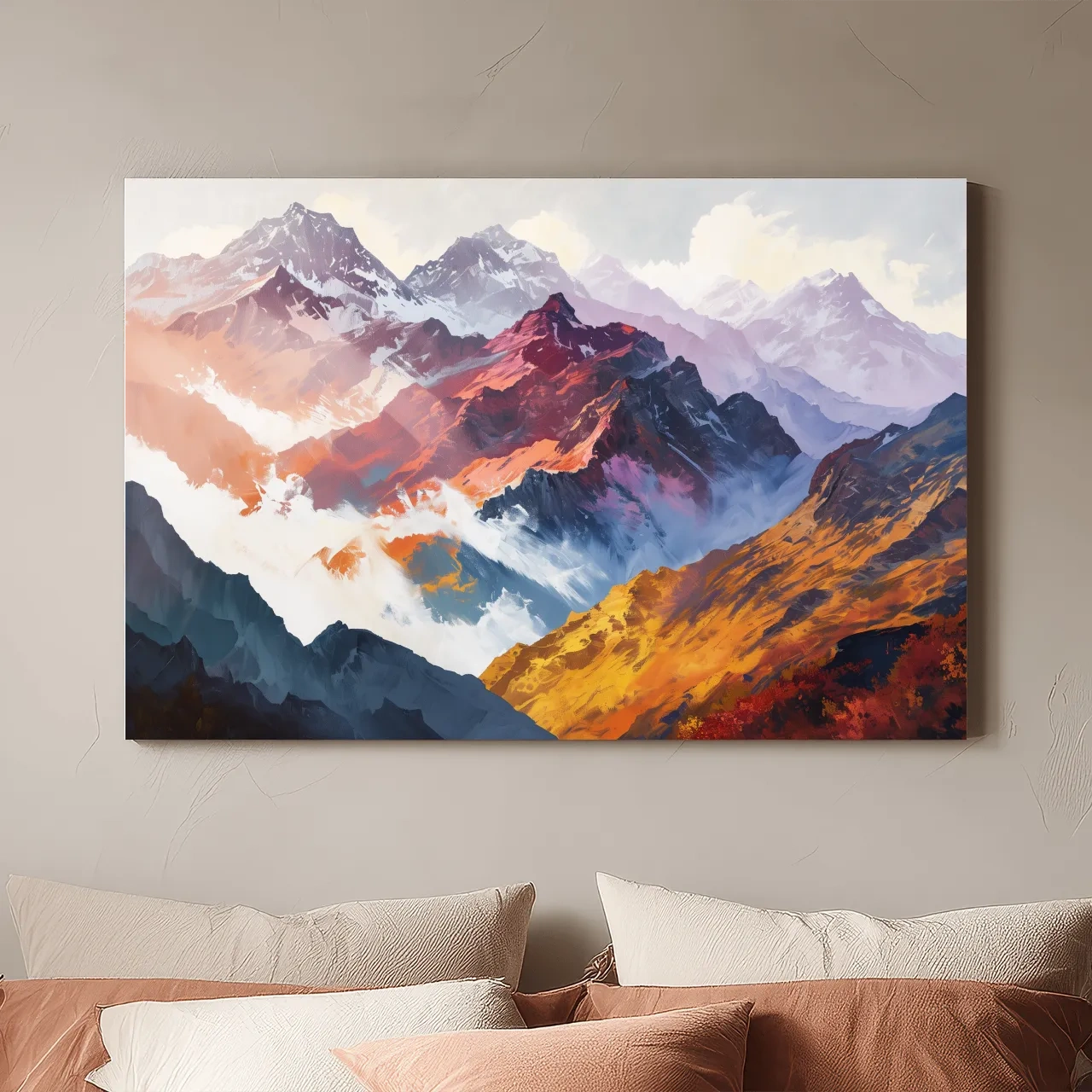 Vibrant Abstract Alpine Mountain Peaks - Colorful Impressionist Painting Wall Art